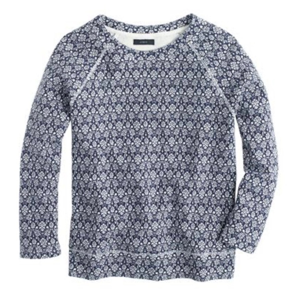 J.Crew Sweater Women XS Blue Damask Floral Pullover Preppy Coastal Academia